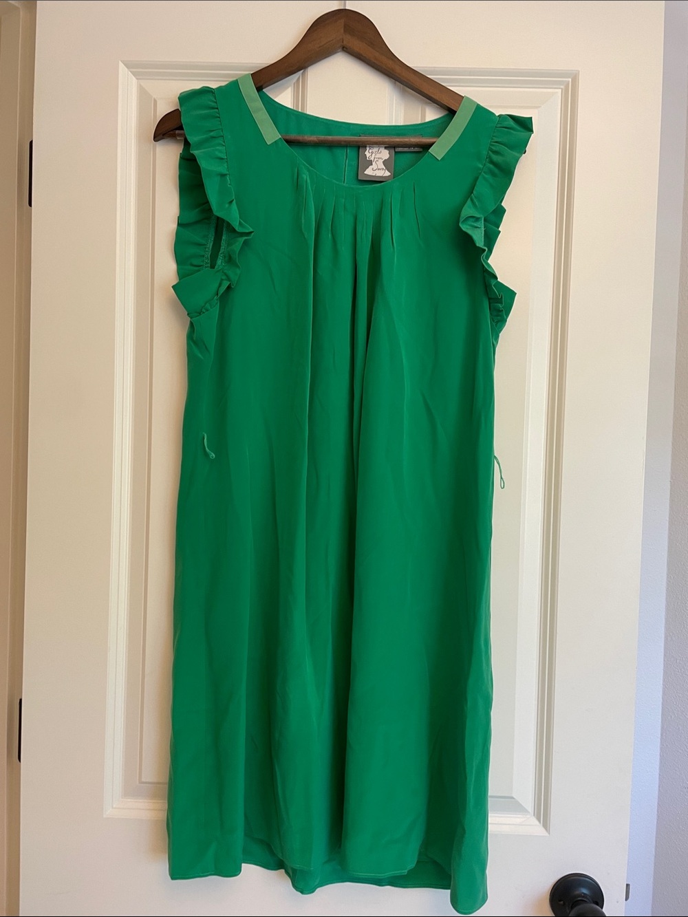 Anthropologie Bright Green Ruffle Sleeve Shift Dress